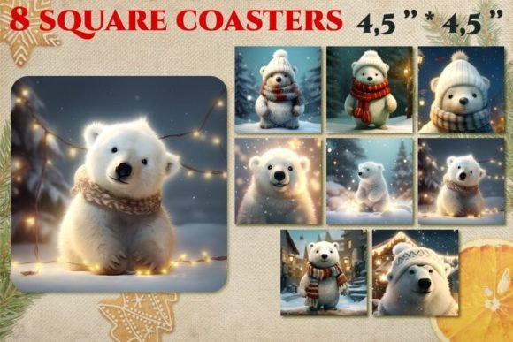 Download Christmas Square Coasters Polar Bear - Christmas Collection