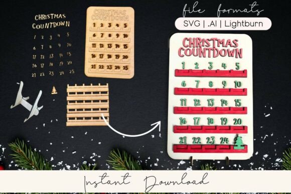 Download Laser Cut Christmas Countdown Sign SVG - Christmas Collection