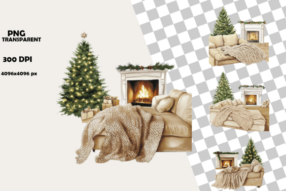 Download Cozy Christmas Living Room Decor Clipart - Christmas Collection