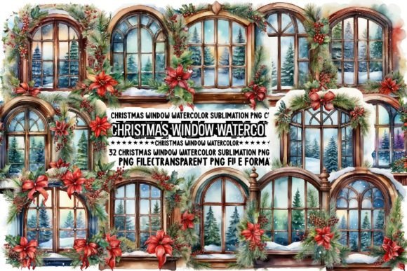 Download Christmas Window Watercolor Sublimation - Christmas Collection