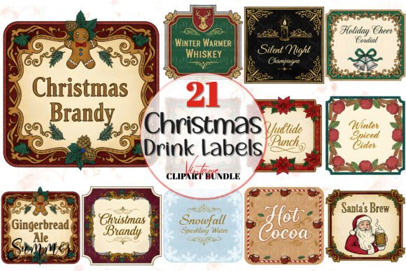 Download Vintage Christmas Square Drink Label PNG - Christmas Collection